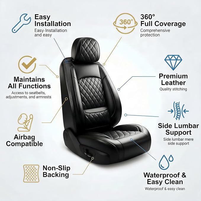 Car Seat Covers Compatible with Hyundai Tucson 2010-2025 2026- Waterproof & Breathable Luxury Leather All-Weather Seat Cushions Protectors, Airbag Compatible, Only 2 Front seat Covers (Black)