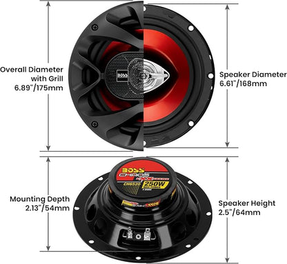 BOSS Audio Systems CH6520 6.5 Inch Car Speakers - 250 Watts Max, 2 Way, Full Range, 1 Inch Tweeter, Coaxial, Sold in Pairs