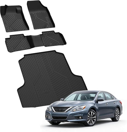 LASFIT Floor Mats for Nissan Altima 2018 2017 2016 2015 2014 2013, All Weather TPE Custom Fit Floor Liners with Full Set Car & Trunk Mats Accessories, Black