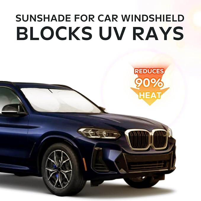 Windshield Sun Shade Foldable Sunshade for 2024 X3 SUV Windshield Cover Custom-fit 2023 2022 2021 2020 2019 2018 BMW X3 UV Relfective Sun Visor Protector