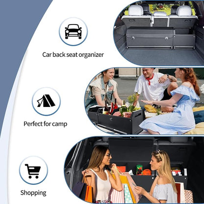Car Trunk Organizer, Leather Trunk Organizer for SUV with Lid and Sturdy Handle Collapsible Adjustable Storage (Black, 41 x 11.4 x 12.2in)
