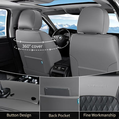 FLORICH Seat Covers, Car Seat Covers Front Seats, Luxury Nappa Leather Seat Covers, Breathable and Waterproof Car Seat Protector 2 Seat, Automotive Seat Covers Universal for Most Cars-Gray&Black