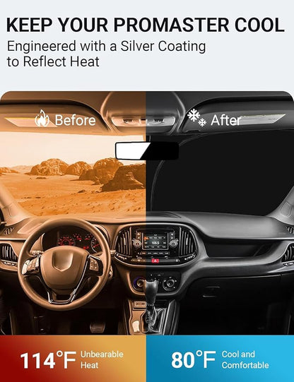 Proadsy 2026 Upgrade Windshield Sunshade Custom for 2014-2025 Dodge Ram ProMaster Reflective Heat Sun UV Protector Foldable Front Window Shade Prime Accessories