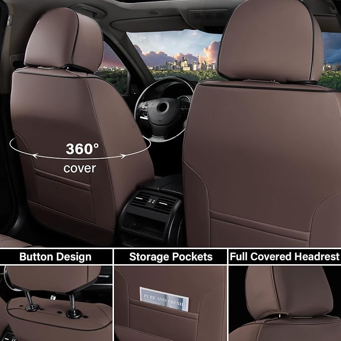 Coverado Car Seat Covers Full Set, Car Seat Protectors Leather Seat Covers for Cars, Automotive Seat Covers Car Accessories Universal Fit for Most Sedans SUV Pick-up Truck(Coffee)
