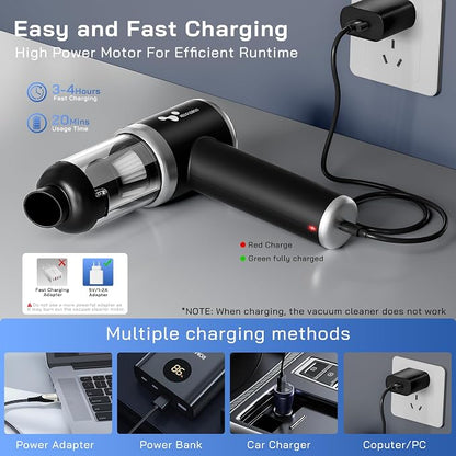 helloleiboo Handheld Car Vacuum Cleaner 16000PA Car Vacuum Portable Cordless 120W High Power 4-in-1 Mini Vacuum Cleaner Rechargeable & Air Duster Multi-Nozzles for Home Office Pet（Black）