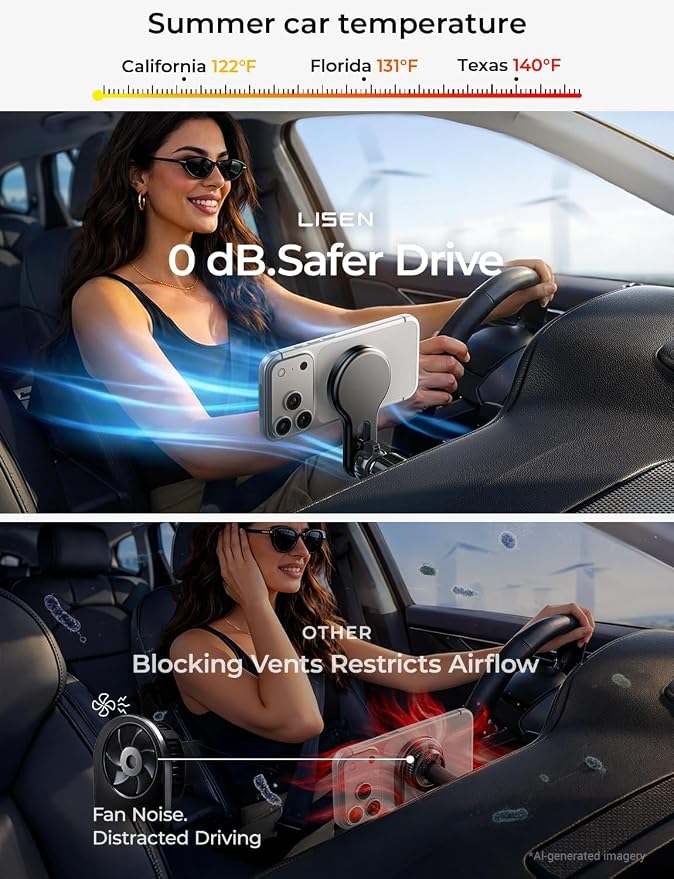 LISEN for Qi2.2 25W MagSafe Car Mount Charger, [Stable & Fast Charging] for Car Vent Magnetic Wireless Car Charger, Car Phone Holder Charger Car Accessories Fits iPhone 17 Pro Max Air 16 15 14 13 12 | [Fast Charging]Magsafe Car Mount Charger,[Qi2.2 Cer...