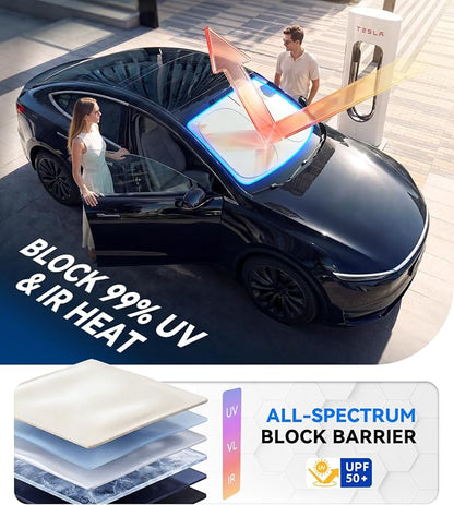 Nmoiss Ice Silk Air-Cooled Car Windshield Sun Shade, [Enjoy Superior Coolness & Comfort] 84.2% Heat Insulation UPF>50 UV Block, Interior Protection, Universal Fit for Car SUV Truck, Large 64" x 34"