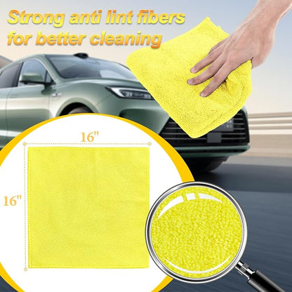 Car Wash Drying Towels, 450gsm Ultra-Thick Absorbent Lint-Free Extra Soft Microfiber Rags for Car Detailing, Interior & Exterior Cleaning Cloths, 16in x 16in - Microfiber, Yellow, 6 Packs