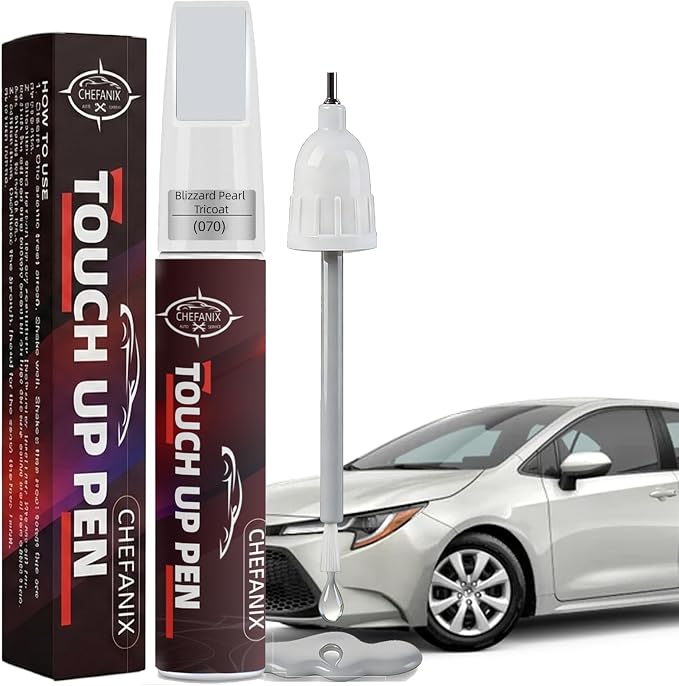 Blizzard Pearl Tricoat (070) Touch Up Paint Pen Compatible with Toyota - Exact Color Match, 2-in-1 Brush & Pen,Car Paint Scratch Repair Kit for RAV4/Camry/Corolla/Tacoma/Highlander/Sienna