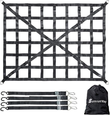 Surmountway Heavy Duty Cargo Net - 66" x 50", 1100LBS Capacity, Cam Buckles & S-Hooks, Fits Pickup Truck & Trailer Beds