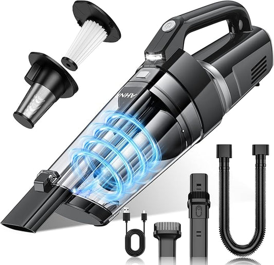 AHNR Handheld Vacuum Cordless, 16000PA Powerful Suction Hand Held Vacuum Cordless Rechargeable with LED Light & 2 HEPA Filters, Portable Car Vacuum Cleaner High Power for Car Home Office