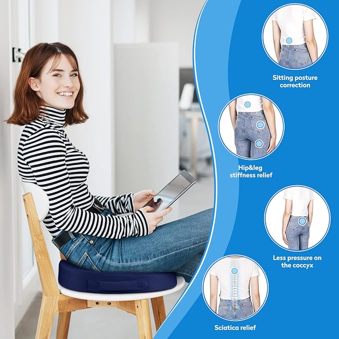 CushZone Office Chair Cushions, Memory Foam Coccyx Cushion for Tailbone Pain Office Chair Car Seat, Sciatica, Coccyx, Lower Back Pain Relief (Blue)