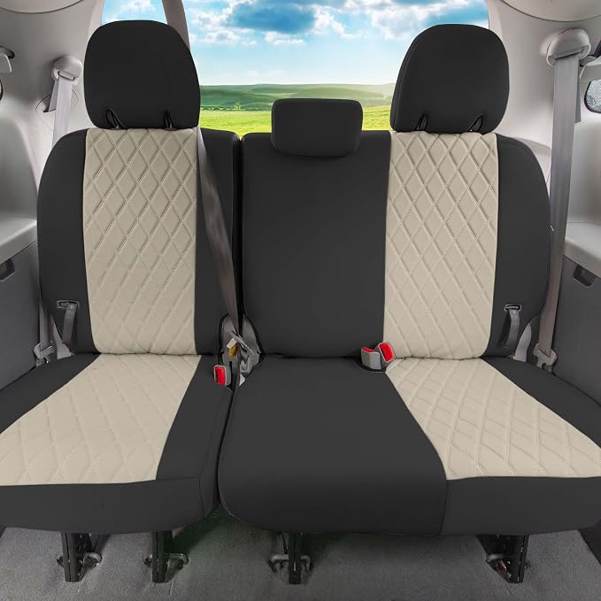 FH Group Custom Fit Car Seat Covers Specifically Made for 2011-2020 Toyota Sienna 7-8 Seater with Ultraflex Neoprene Water Resistant Automotive Seat Covers - 3rd Row Beige