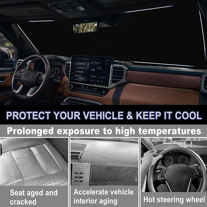 Windshield Sun Shade for 2022-2026 Toyota Tundra| Front Window Shade Sun Visor| 310T Reflective Polyester| UV Heat Insulation Protection| Foldable Sunshade with Storage Pouch| Outdoor Camping
