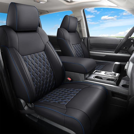 Huidasource Tacoma Front&Back Car Seat Covers, Automotive Seat Cushion Fit for 4th Gen Toyota Tacoma 2024-2026 Double&Crew Cab Trailhunter SR SR5 Limited TRD Sport/Off Road (Full Set/Black&Blue)