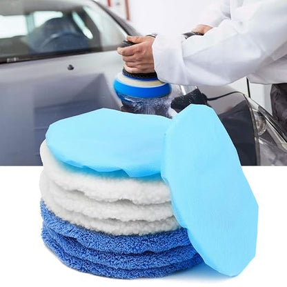 10PCS 9-10 inch Polisher Pad Bonnet Orbital Car Buffing Polishing Pad Cover - 5PCS Microfiber, 3PCS Wax Buffer, 2PCS Woolen Fleece Polishing Bonnet