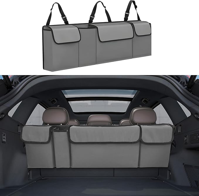Car Trunk Organizer, Backseat Hanging Large Storage with Adjustable Straps,Waterproof PVC Collapsible Cargo Bag, Car Interior Accessories for Auto SUV MPV (Gray)