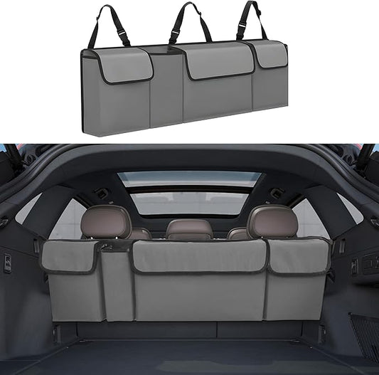 Car Trunk Organizer, Backseat Hanging Large Storage with Adjustable Straps,Waterproof PVC Collapsible Cargo Bag, Car Interior Accessories for Auto SUV MPV (Gray)