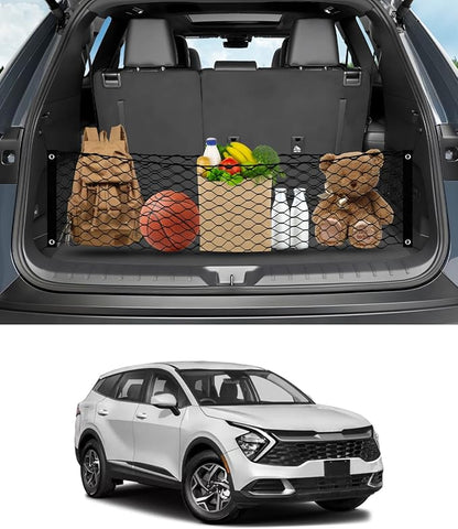 Karltys Envelope Style Cargo Net for Kia Sportage 2023 2024 2025 2026, Elastic Rear Trunk Cargo Net for 2025 Sportage Accessories Heavy Duty Nylon Mesh Storage Netting Organizer with Metal Hooks