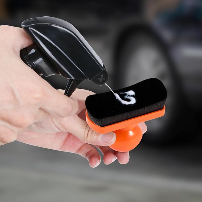 Large Tire Shine Applicator, Car Tire Shine with Curved Brush Head - Large Automotive Tire Dressing Applicator Brush with Storage Stand for Tire Shine Tire Detailing, 3.6 Inch Length (Orange)