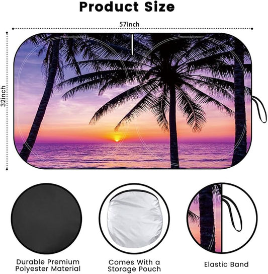 Windshield Sun Shade, Car Sun Shade Windshield, Reflector Sunshade Offers Ultimate Protection for Car Interior, Reflective Polyester Blocks Heat for Cars,Trucks,SUVs (57 x 31.5 in)