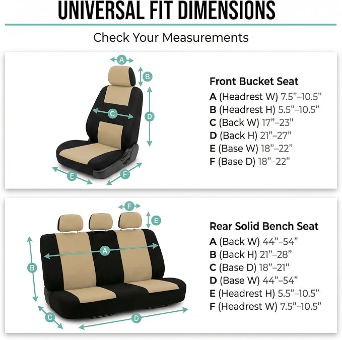 FH Group Automotive Seat Covers Flat Cloth Full Set Beige Combo Small Car Seat Cover Design, Rear Solid Bench Universal Fit and Car Seat Protector for Vans Cars Trucks and SUV Interior Accessories