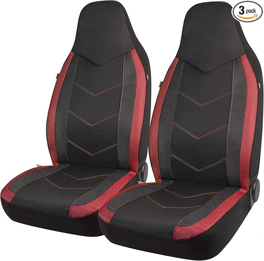 PIC AUTO Car Seat Covers - High Back Front Seat Covers, Sports Carbon Fiber Mesh Design, Universal Fit, Airbag Compatible (Red)