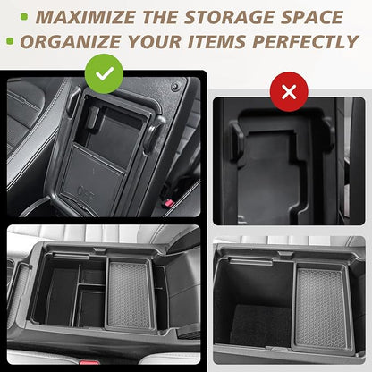 Muslogy Center Console Organizer Compatible with 2023 2024 2025 2026 Honda CRV & CRV Hybrid Tray & Armrest Hidden Storage Compartment 2PCS Set(Console Tray+Hidden Organizer)