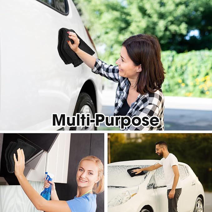 Shimeyao 30 Pcs 16 x 16 Inch Edgeless Microfiber Plush Towels for Cars Detailing Drying Wash Polishing Absorbent Cleaning Cloths, 500 GSM (Black)