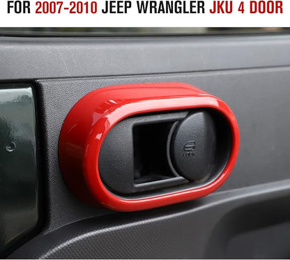 JeCar Interior Door Handle Cover Trim Interior Accessories for 2007-2010 Jeep Wrangler JK Unlimited 4 Door (Red)