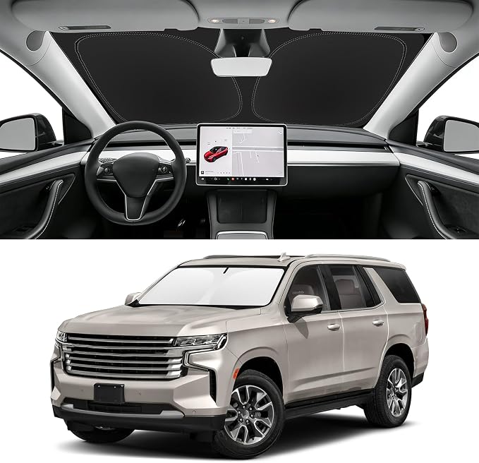 Custom Fit Windshield Sun Shade for Chevy Tahoe 2021-2026, Blocks UV & Heat, Front Window Sunshade Accessories, Easy Fold & Store Keep Your Car Cooler