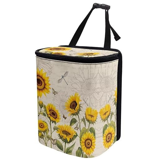 BIGCARJOB Sunflower Dragonfly Car Trash Bags for Back Seat,Sunflower Car Garbage Bin with Lids,Foldable Auto Interior Storage Bags Hanging Accessories