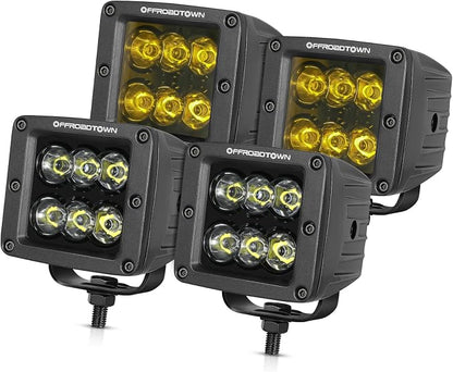 OFFROADTOWN LED Cubes, 4pcs 3inch 240W CREE LED Pods Driving Lights Cubes Ditch Light Off Road Lights for Truck Pickup UTV ATV SUV Boat 4x4 Car - White and Amber
