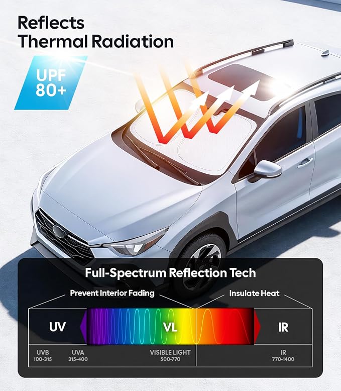 Wigoo for Subaru Crosstrek Windshield Sunshade [OEM Design, 100% Sun Blockage] Foldable Heat Insulation Sun Shade with Storage Bag, for Crosstrek (2018-2026), Silver Coating