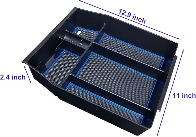 Zxiaochun Center Console Organizer Compatible with 2021 2022 2023 2024 Ford F150 Interior Accessories, Armrest Box Insert Storage Tray (Full Console w/Bucket Seats ONLY)-Blue Trim