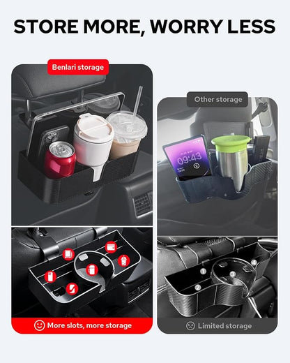 Benlari Car Headrest Backseat Organizer with 3.7" Cup Holder - 3 in 1 Seat Back Organizer Headrest Hooks, Multifunctional Storage for Car Backseat Travel Accessories (2pcs)