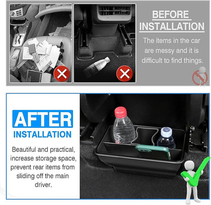 Karltys Rear Center Console Organizer for Tesla Model Y 2020-2024 2025 Accessories 2nd Row Back Seat Storage Box Under Seat Rear Middle Air Outlet Trash Can Container Bin ABS Black(Not for Juniper)