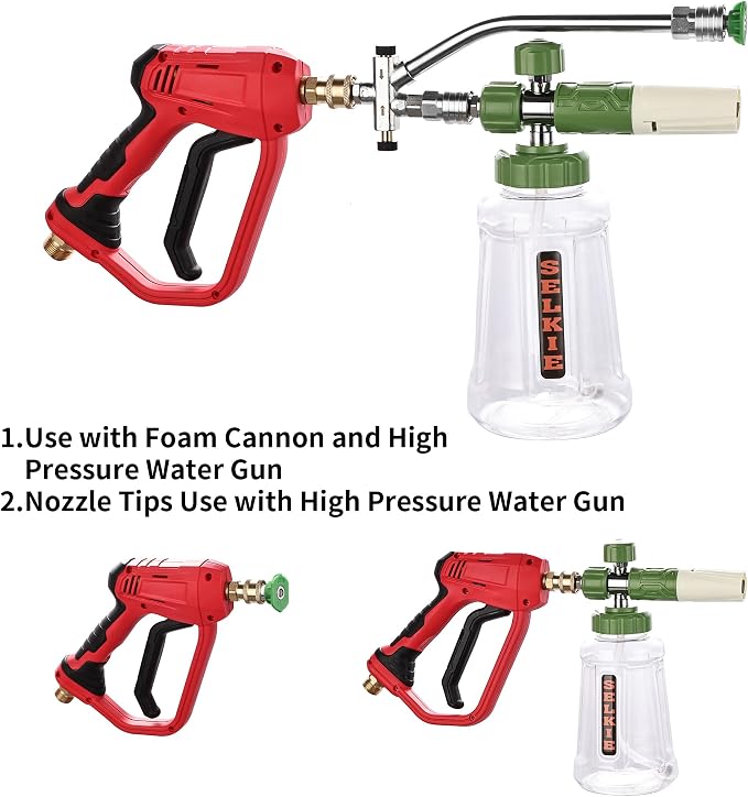 Selkie Foam Cannon Dual Connector Accessory,Pressure Washer Double Tip Attachment for Foam Blaster with with 5 Power Washer Sprayer Nozzles, 1/4" Quick Connect, 3600 PSI