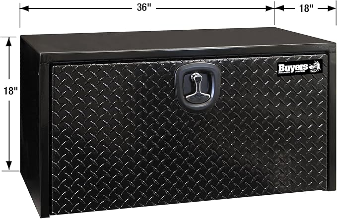 Buyers Products 1702505 Black Steel Underbody Truck Box - Weatherproof Storage Container with Aluminum Diamond Tread Door & Compression Latch, 18 x 18 x 36 Toolbox for Trucks and Trailers, Made in USA