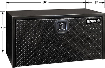 Buyers Products 1702505 Black Steel Underbody Truck Box - Weatherproof Storage Container with Aluminum Diamond Tread Door & Compression Latch, 18 x 18 x 36 Toolbox for Trucks and Trailers, Made in USA