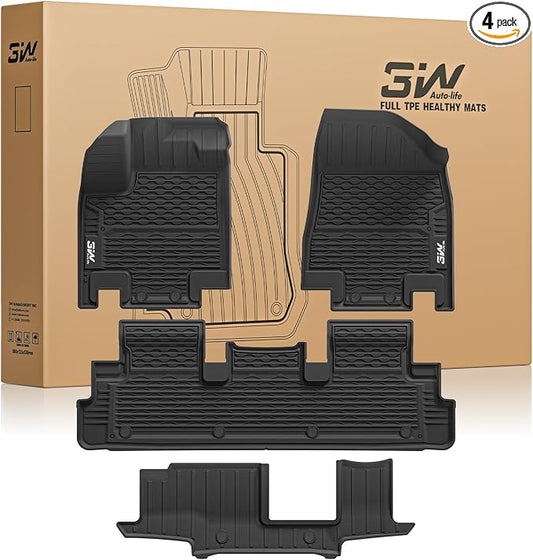 3W Floor Mats for Nissan Pathfinder 2022-2026 (Only fit 8 Passenger Models), 3 Rows,TPE All Weather Protection Car Floor Liners Accessories,Black