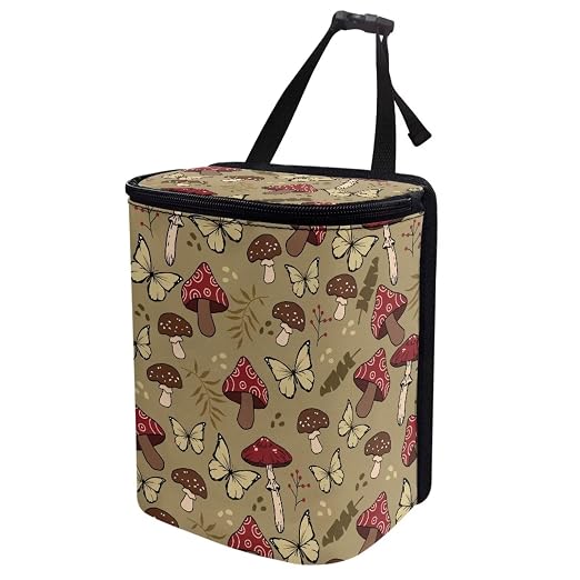 Talayituse Mushroom Butterfly Print Car Trash Can with Lid, Leak Proof Auto Trash Bag Hanging Vehicle Garbage Can Multipurpose Storage Container for Back Seat Road Trip