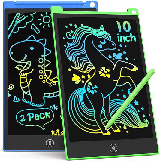 TECJOE 10 Inch 2 Pack LCD Writing Tablet, Colorful Doodle Board Drawing Tablet for Kids, Kids Travel Learning Toys Christmas Birthday Gifts for 3 4 5 6 7 8 Year Old Boys and Girls Toddlers