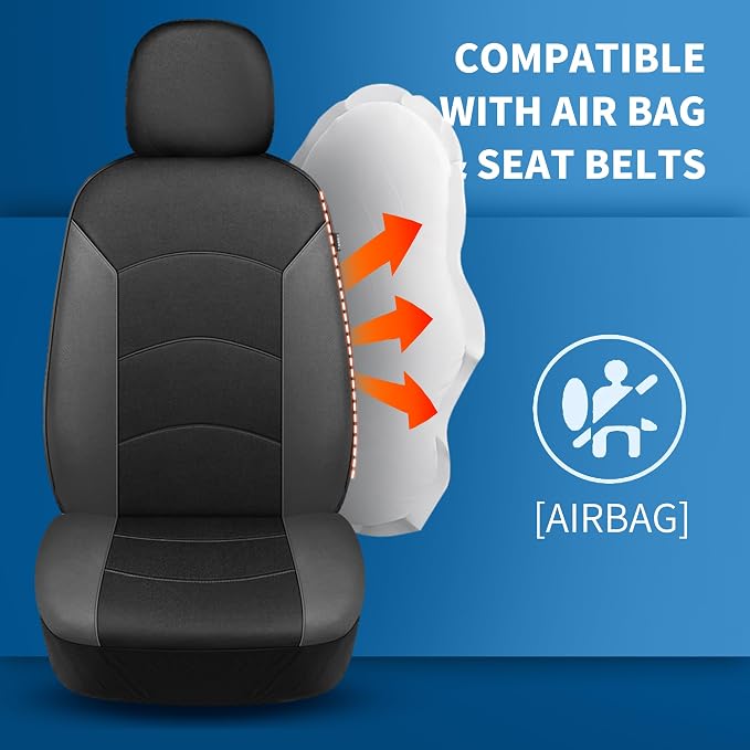 HChengkikz Car Seat Covers Front Seat, Waterproof Neoprene Car Seat Covers, Airbag Compatible, All Season Protection Universal Fit Most Cars, Trucks, SUVs (Black + Darkgray)