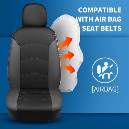 HChengkikz Car Seat Covers Front Seat, Waterproof Neoprene Car Seat Covers, Airbag Compatible, All Season Protection Universal Fit Most Cars, Trucks, SUVs (Black + Darkgray)
