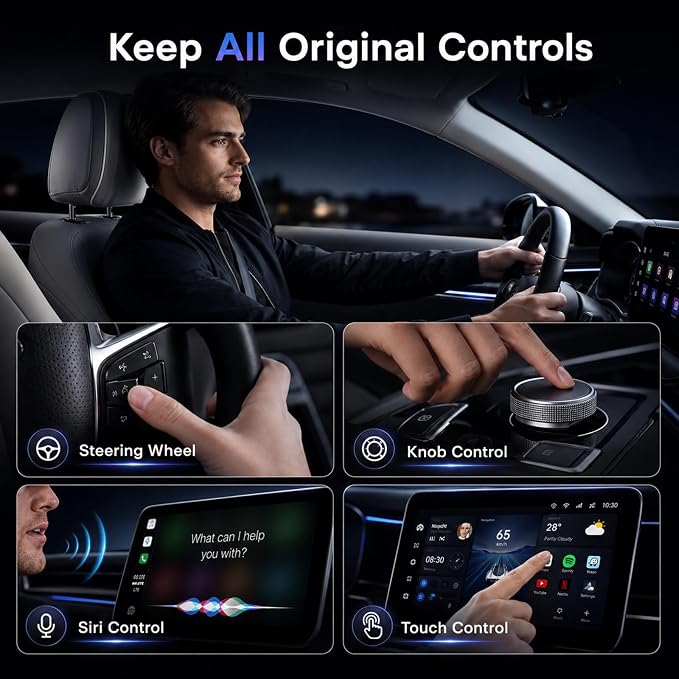 Screen Mirroring Adapter for Car, Mirror Phone to Car Screen | Wireless, 3-in-1 Car Play & Android Auto Adapter, Mini, USB C/USB A, Watch Youtube/Tiktok, Not for Netflix/Hulu,Low Latency