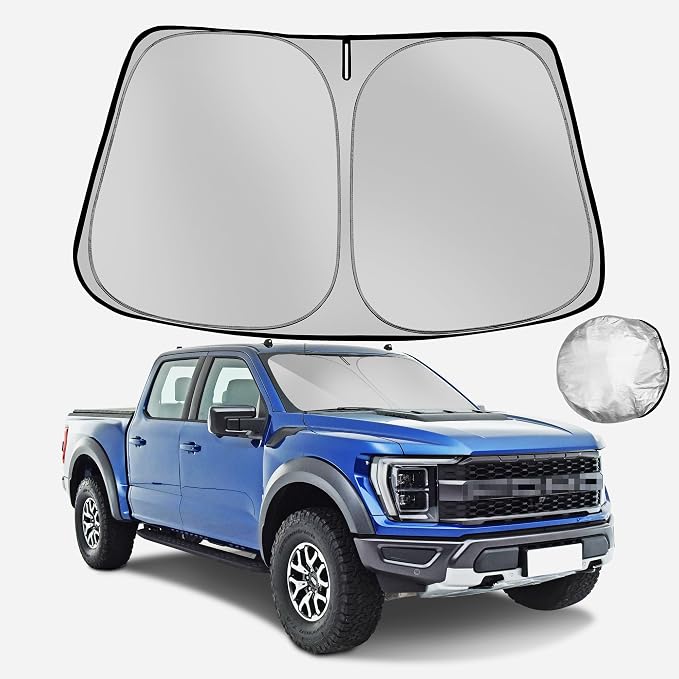 Windshield Sun Shade for Ford F150 2021-2025 2026 Foldable Sun Sunshade for Car Front Window Blocks UV Rays and Heat Automotive Interior Protector Custom Fit Accessories