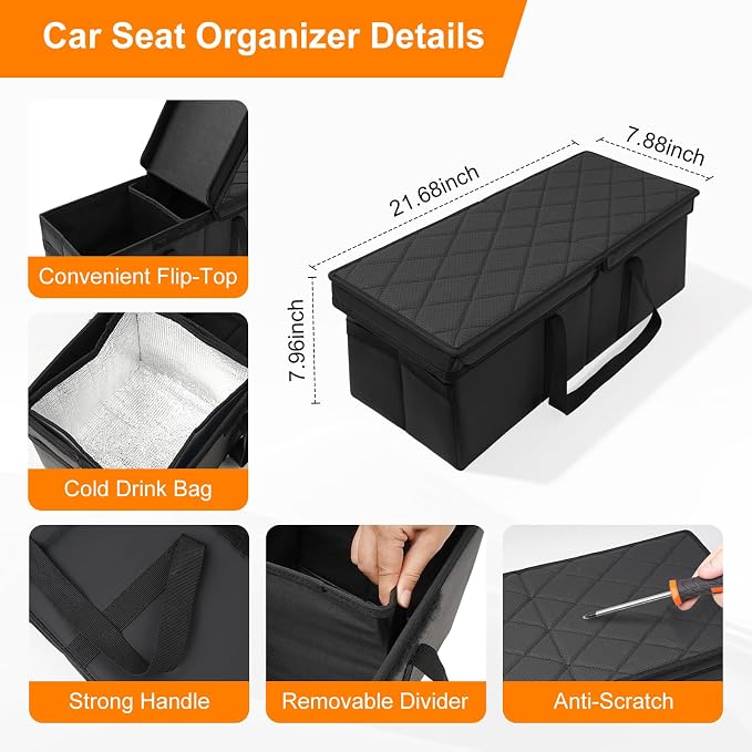 Car Seat Organizer for Kia Telluride 2020-2026 w/Built-In Cooler Bag, Telluride Second Car Console Organizer w/Non-Slip Strips, Foldable Backseat Organize for Dog Toys Kids Snacks Travel Storage Box