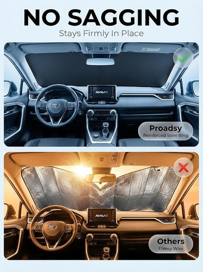 Proadsy Windshield Sun Shade Custom Fit Jeep Compass 2017-2026 Ice Crystal Black Front Window Sunshade UV and Heat Blocker Foldable Visor Keeps Car Cooler for Summer Parking and Daily Use