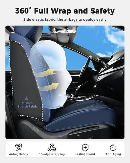 Huidasource Blue Seat Covers, Luxury Nappa Leather Car Seat Covers with Velcro Adjustable, Airbag, Lumbar Support, Cooling＆Heating, Seat Covers for Trucks Universal Fit for Most Cars SUV Trucks Blue